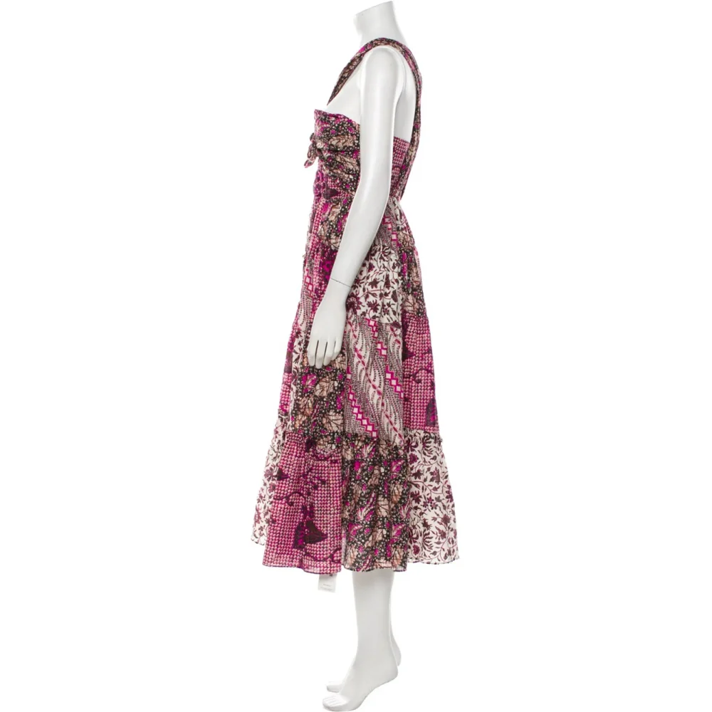 Ulla Johnson Naaila Silk Midi Dress Size 4 Batik Patchwork Keyhole Cutout Pink - Picture 2 of 5
